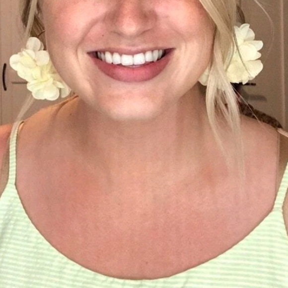 Gold Hoop statement earrings flower ivory Petals wedding fabric 💖2/$30 - Picture 11 of 12